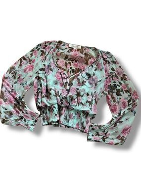 Diane Von Furstenberg Light Blue Pink Ramona Lilac Lagoon Silk Blouse - Large